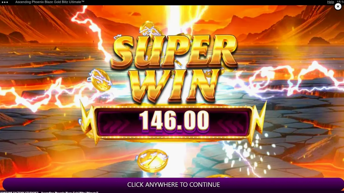 Isang makulay na visual ng Ascending Phoenix Blaze Gold Blitz Ultimate slot machine na nagpapakita ng mga gintong simbolo at apoy.