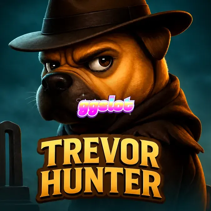 Ang cartoon bulldog na si Trevor sa harap ng isang graveyard slot grid